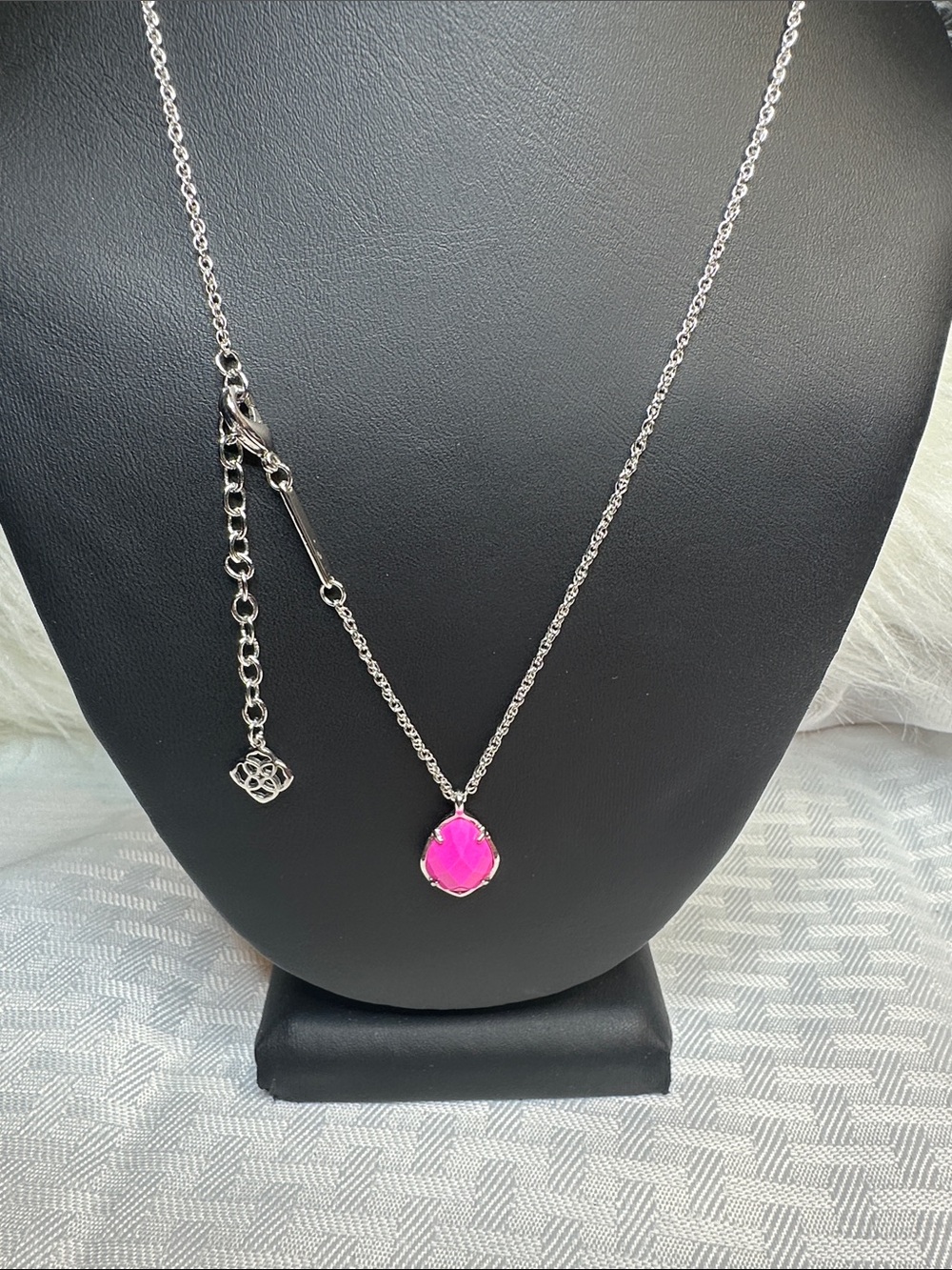 Kendra Scott necklace Kira hot pink silver tear drop - Picture 2 of 5